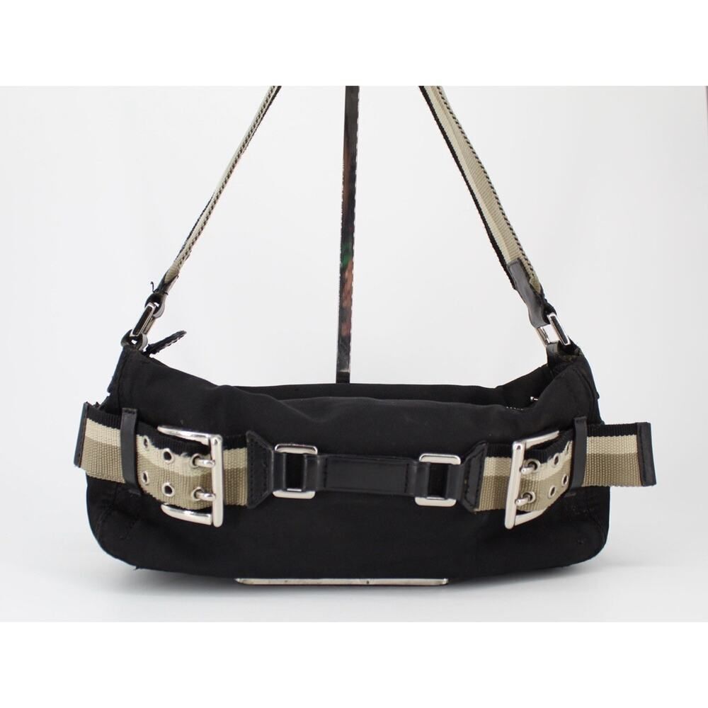 DKNY Y2K Belt Bag Purse Black Nylon Buckles Club Wear Double Canvas Handle